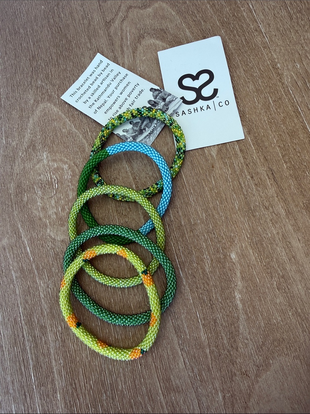 Sashka Co. Beaded Roll On Bracelets- Assorted Green Patterns